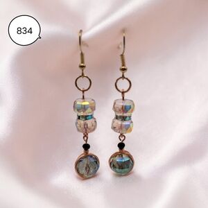 Iridescent Crystal Dangle Earrings | Gold Hook Faceted Glass Drop Earrings
